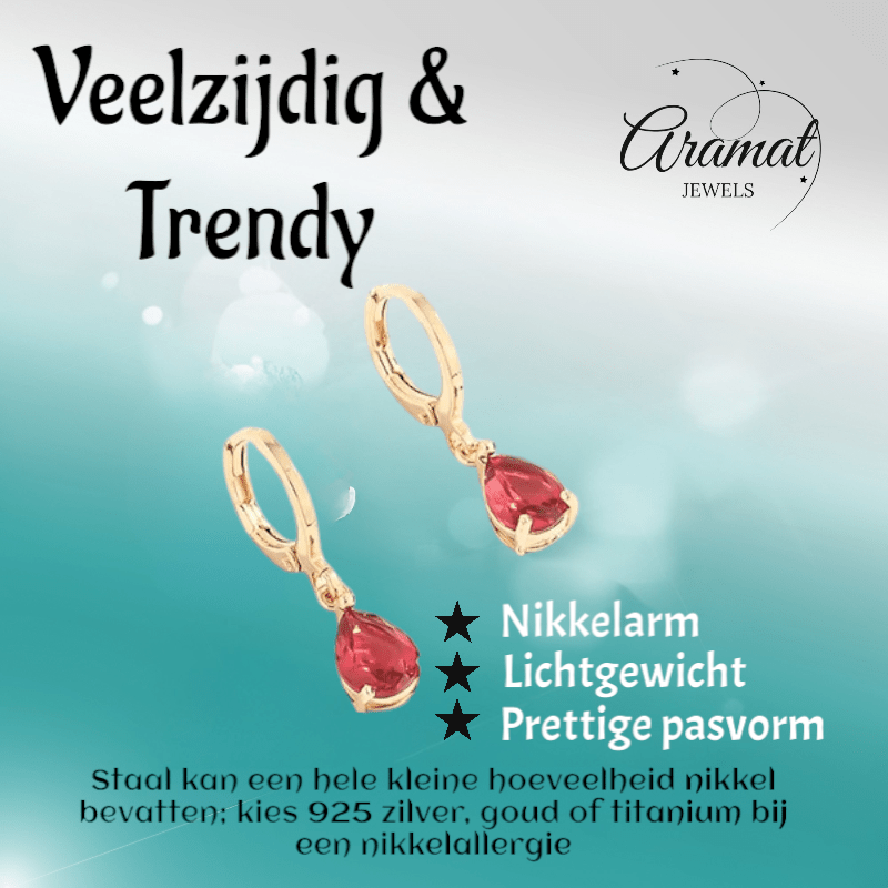 Mini Oorringetjes Meisje – Rode Zirkonia – 10mm - Goudkleur - oor6379 - 66133 - Oorringen kopen# - 10mm - alles - cadeau