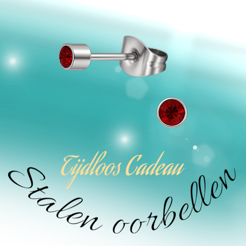 Mini oorstekers granaatrood kristal – 3mm RVS - Aramat Jewels - Oorbellen - cadeautip