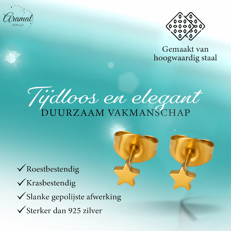 Mini ster oorstekers goudkleur staal – 3mm - Aramat Jewels - Oorbellen - cadeautip