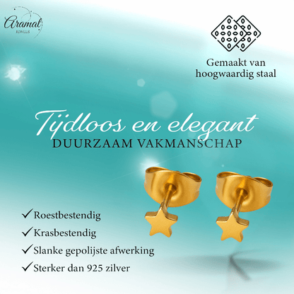 Mini ster oorstekers goudkleur staal – 3mm - Aramat Jewels - Oorbellen - cadeautip