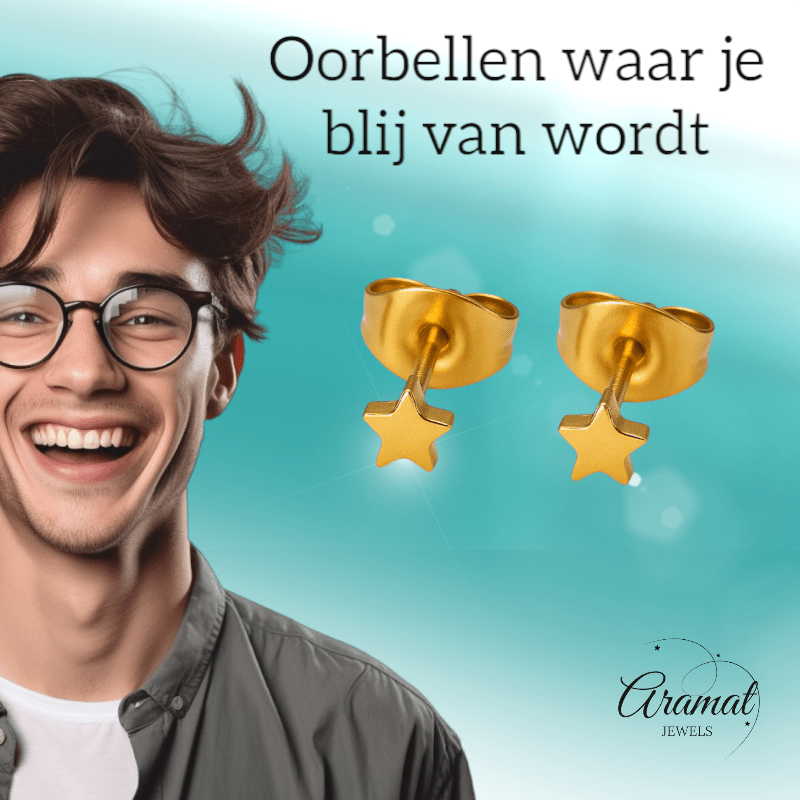 Mini ster oorstekers goudkleur staal – 3mm - Aramat Jewels - Oorbellen - cadeautip