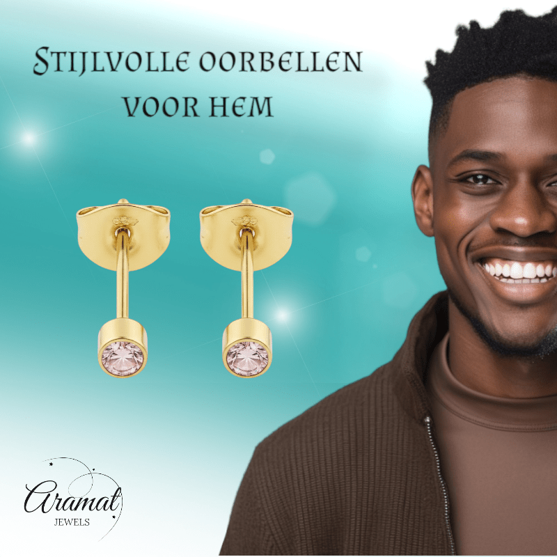 Mini zweerknopjes roze zirkonia - goudkleur - Aramat Jewels - Oorbellen - cadeautip