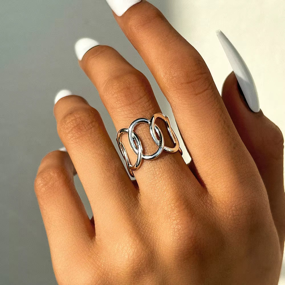 Brede One Size Ring RVS met Ovale Schakels (13 mm)