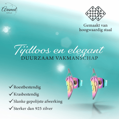 Multikleurige blad oorbellen RVS 11 mm - oor61 - Oorbellen kopen# - 11mm - alles - blad