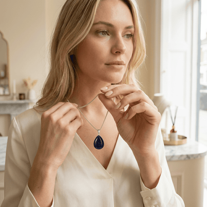 natuursteenhanger Druppel Zandsteen blauw - Aramat Jewels - Hangers - cadeautip