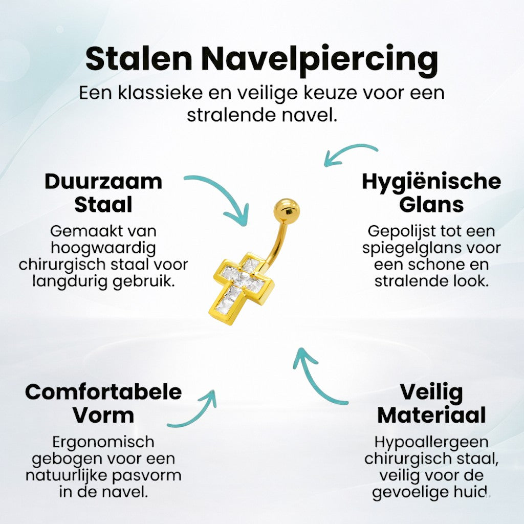 Goudkleurige Stijlvolle Navelpiercing met Zirkonia