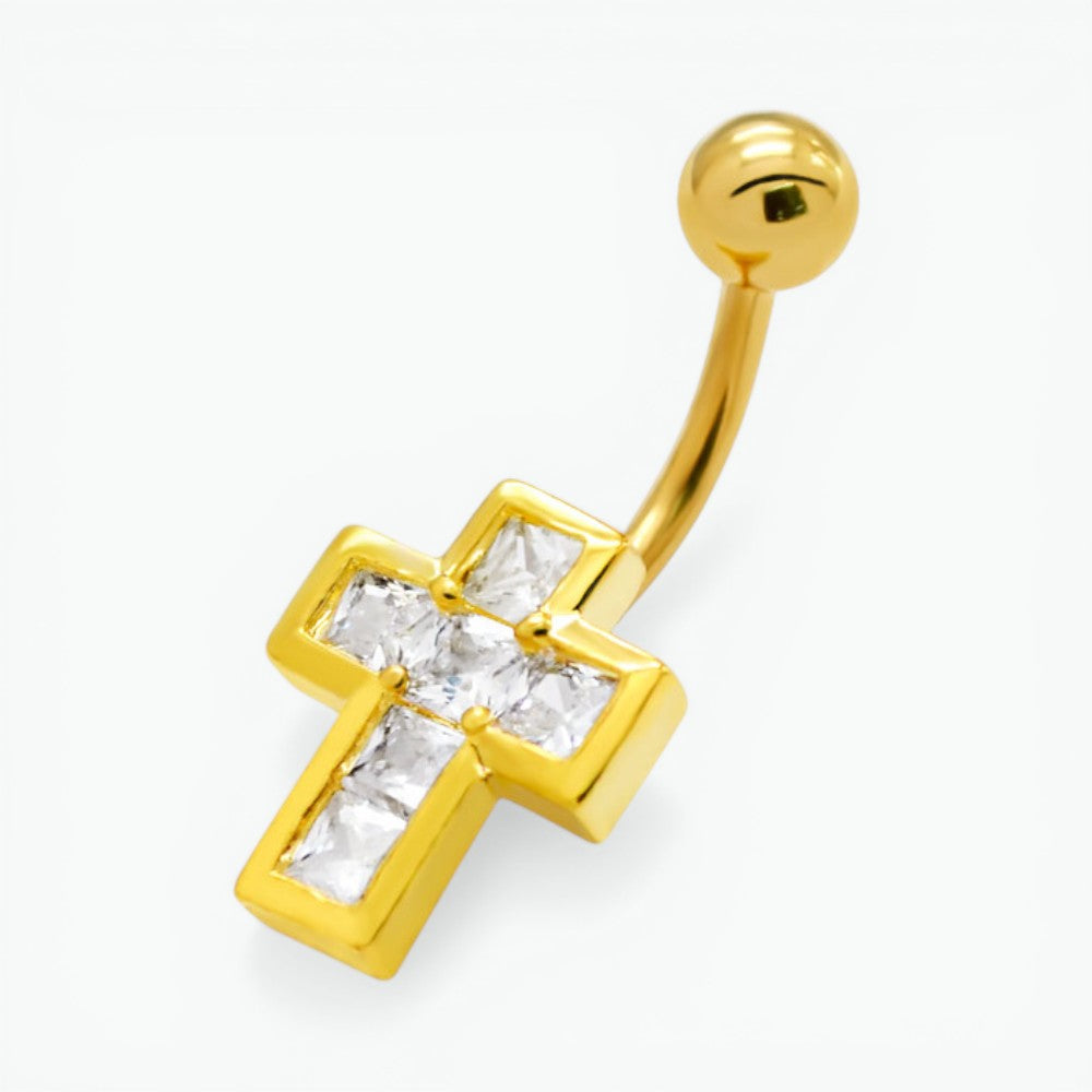 Goudkleurige Stijlvolle Navelpiercing met Zirkonia