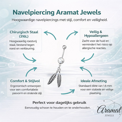 Zilverkleurige Veertjes Navelpiercing