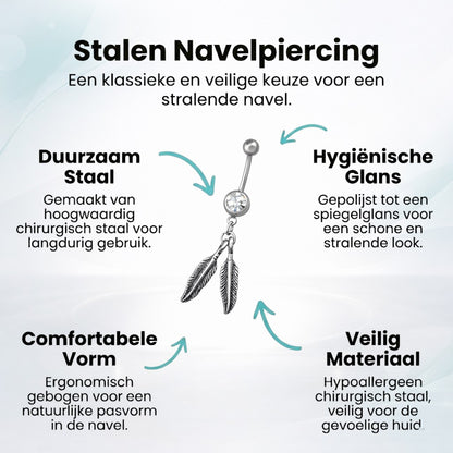 Zilverkleurige Veertjes Navelpiercing