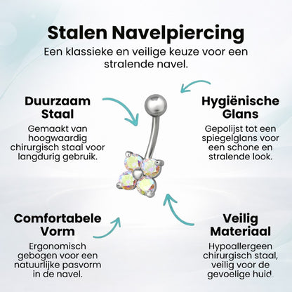 Zirkonia Bloemvormige Stalen Navelpiercing
