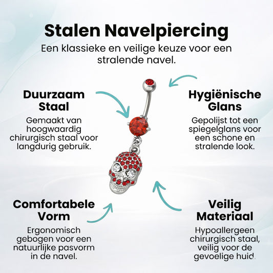 Rode Doodshoofd Stalen Navelpiercing