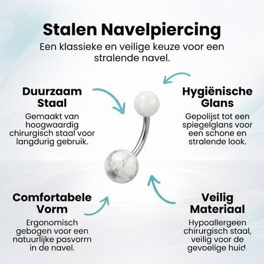 Witte Marmeren Stalen Navelpiercing