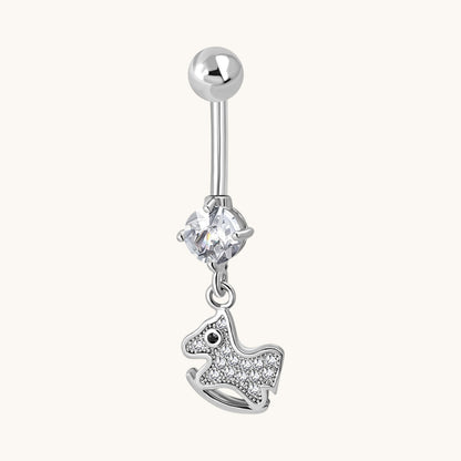 Zilverkleurige Navelpiercing met Paard Hanger met Zirkonia