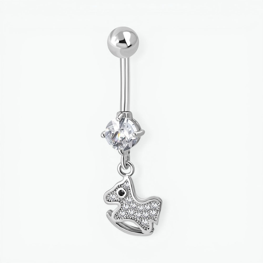 Zilverkleurige Navelpiercing met Paard Hanger met Zirkonia