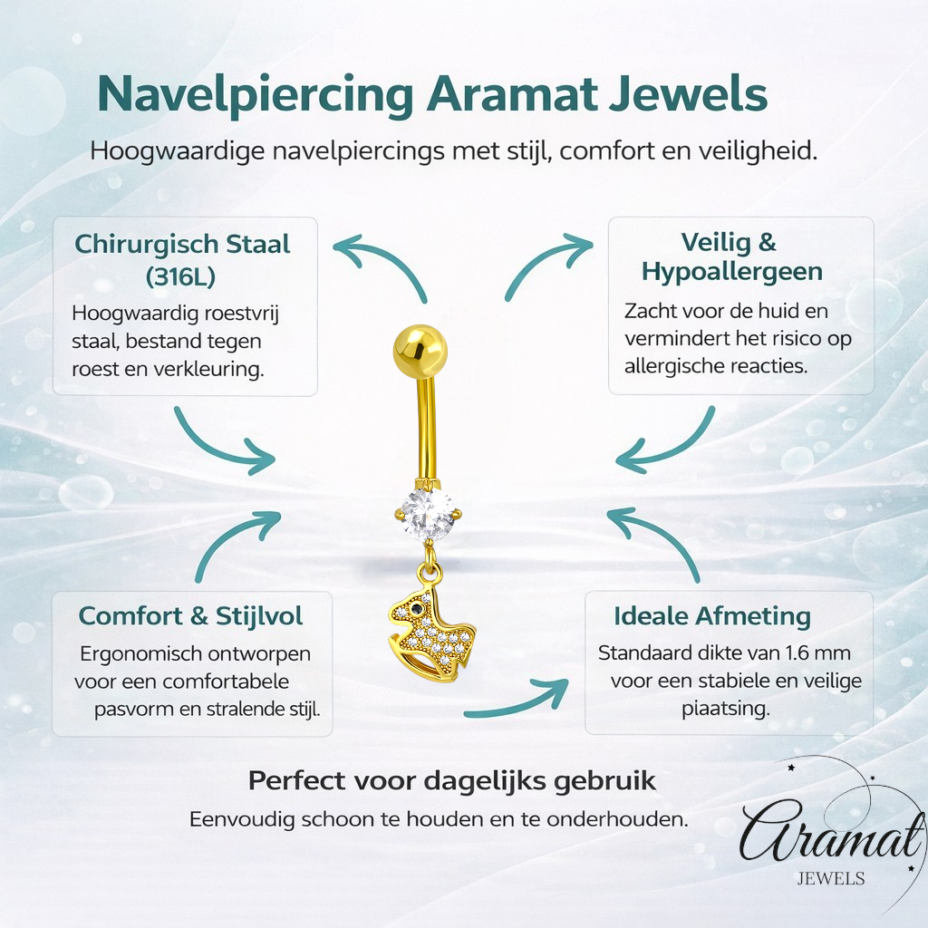Stijlvolle Goudkleurige Hobbel Paard Navelpiercing