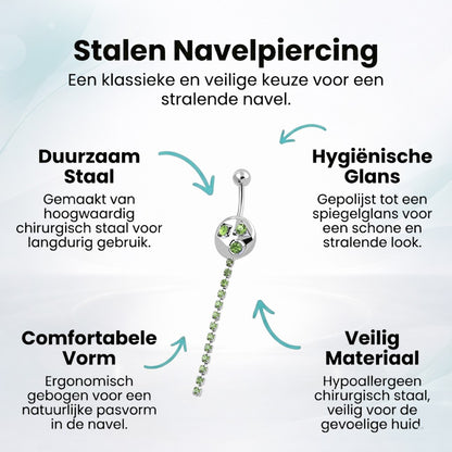 Groene Strass Navelpiercing zilverkleur