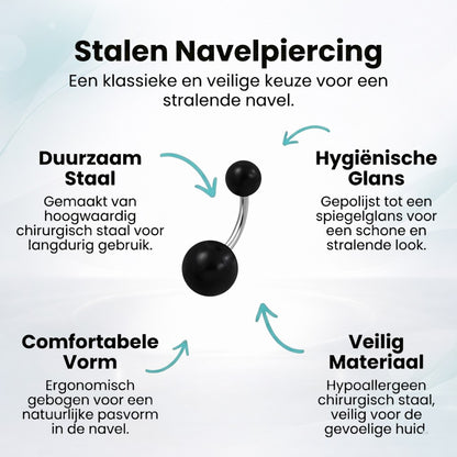 Zwarte Acryl Stalen Navelpiercing met Staal