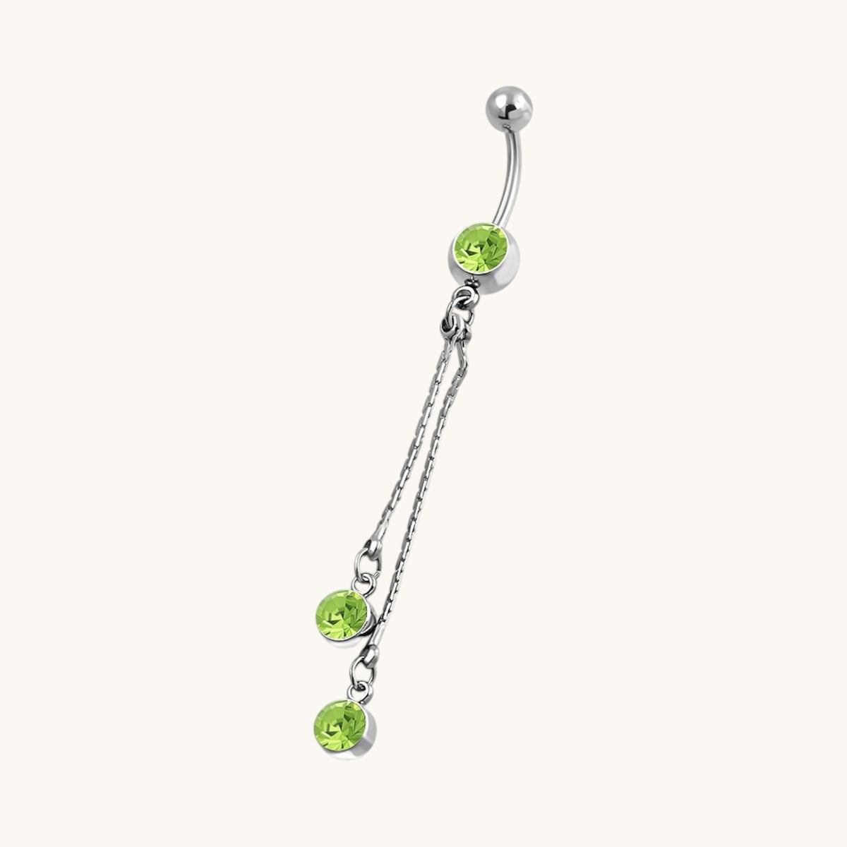 Stalen Navelpiercing ketting en groene zirkonia`s