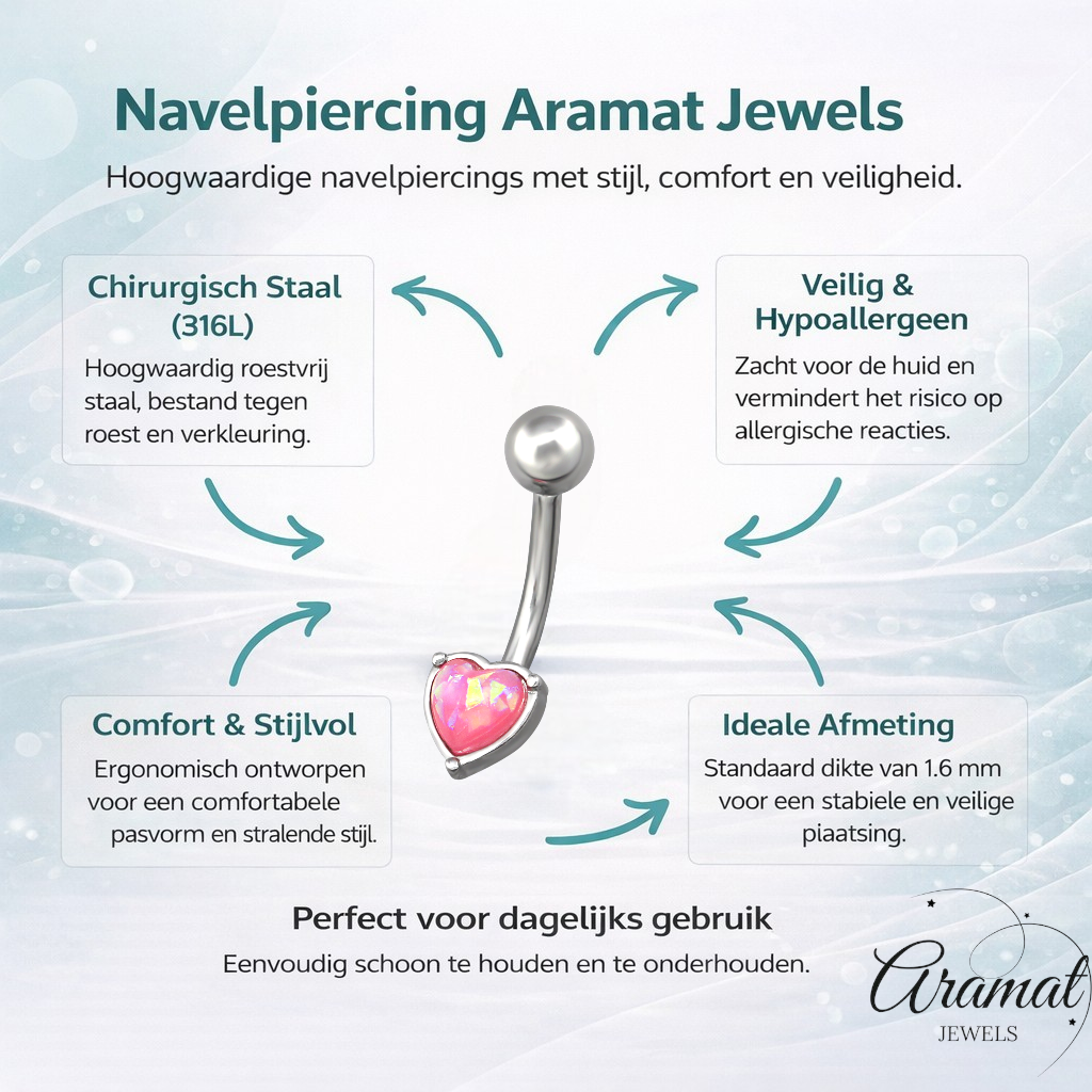 Roze Opaal Stalen Navelpiercing