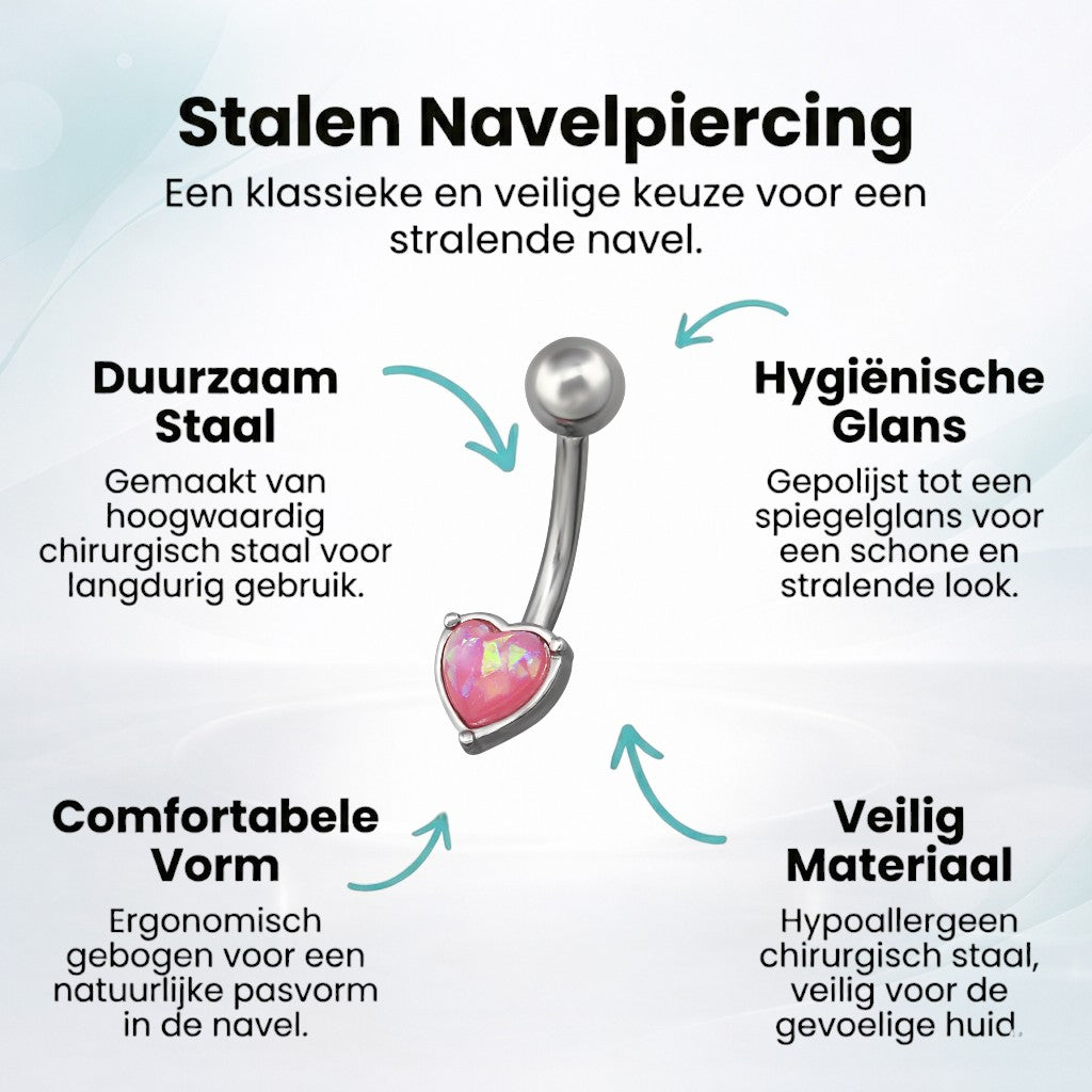 Roze Opaal Stalen Navelpiercing