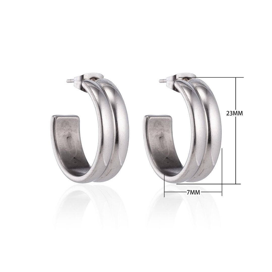 Oorbellen – 23mm Hoepel Creool 2 Lijnen RVS Zilverkleur Unisex - Aramat Jewels - Oorringen - cadeautip