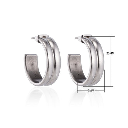 Oorbellen – 23mm Hoepel Creool 2 Lijnen RVS Zilverkleur Unisex - Aramat Jewels - Oorringen - cadeautip