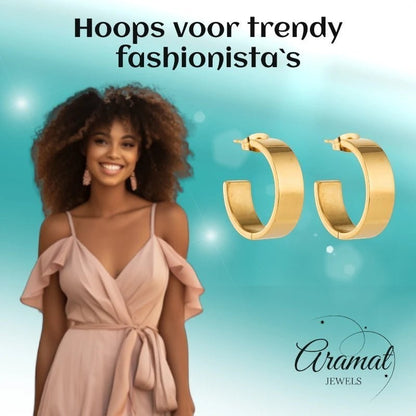 Oorbellen – 23mm Hoepel Creool Glad RVS Goudkleur Modern Unisex - Aramat Jewels - Oorringen - cadeautip