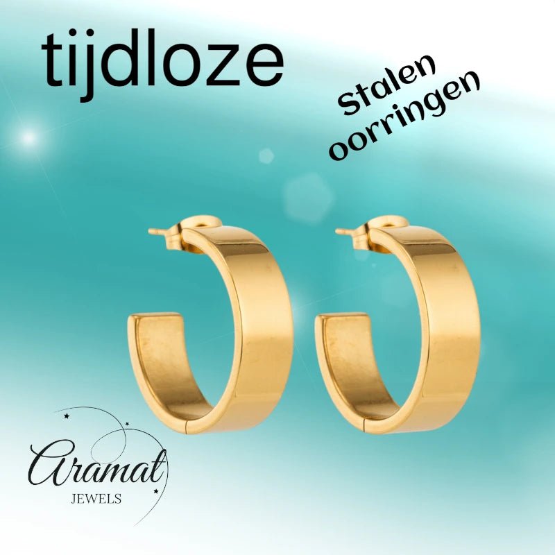 Oorbellen – 23mm Hoepel Creool Glad RVS Goudkleur Modern Unisex - Aramat Jewels - Oorringen - cadeautip
