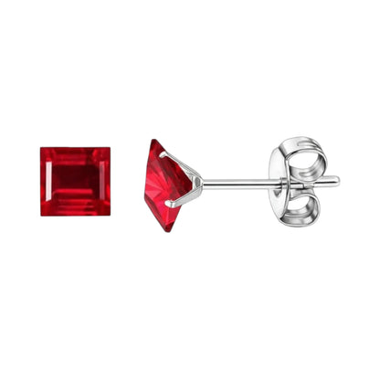 Oorbellen – 6mm Vierkante Zirkonia Rood op RVS Zilverkleur - Aramat Jewels - Oorbellen - cadeautip