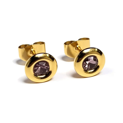 Oorbellen – RVS Goudkleurig met Roze Kristal (8mm) - Aramat Jewels - Oorbellen - cadeautip