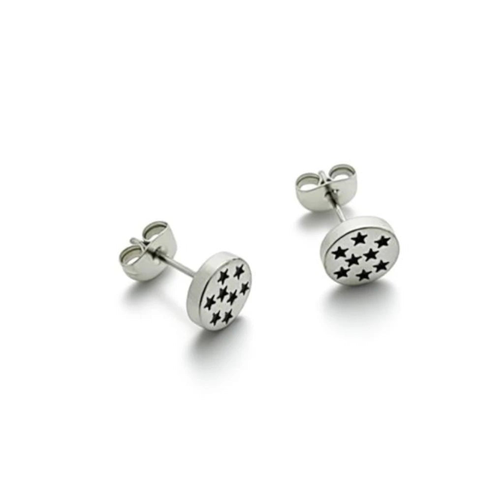 Oorbellen – RVS Sterrenpatroon Zilver/Zwart (8mm) - Aramat Jewels - Oorbellen - cadeautip