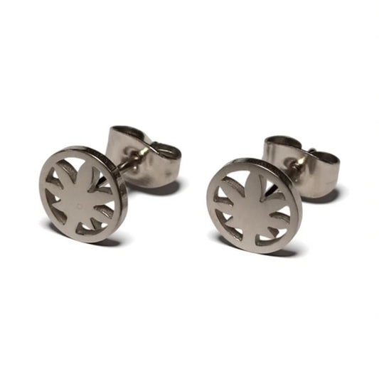 Oorbellen – RVS Weedblad (8mm) Zilverkleurig - Aramat Jewels - Oorbellen - cadeautip