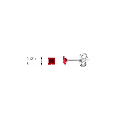 Oorbellen – RVS Zilverkleur met Rode Vierkante Zirkonia (3mm) - Aramat Jewels - Oorbellen - cadeautip