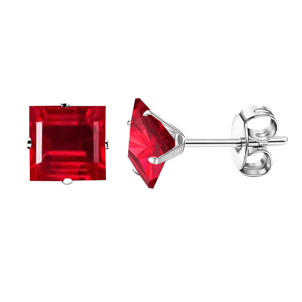 Oorbellen – RVS Zilverkleur met Rode Vierkante Zirkonia (3mm) - Aramat Jewels - Oorbellen - cadeautip