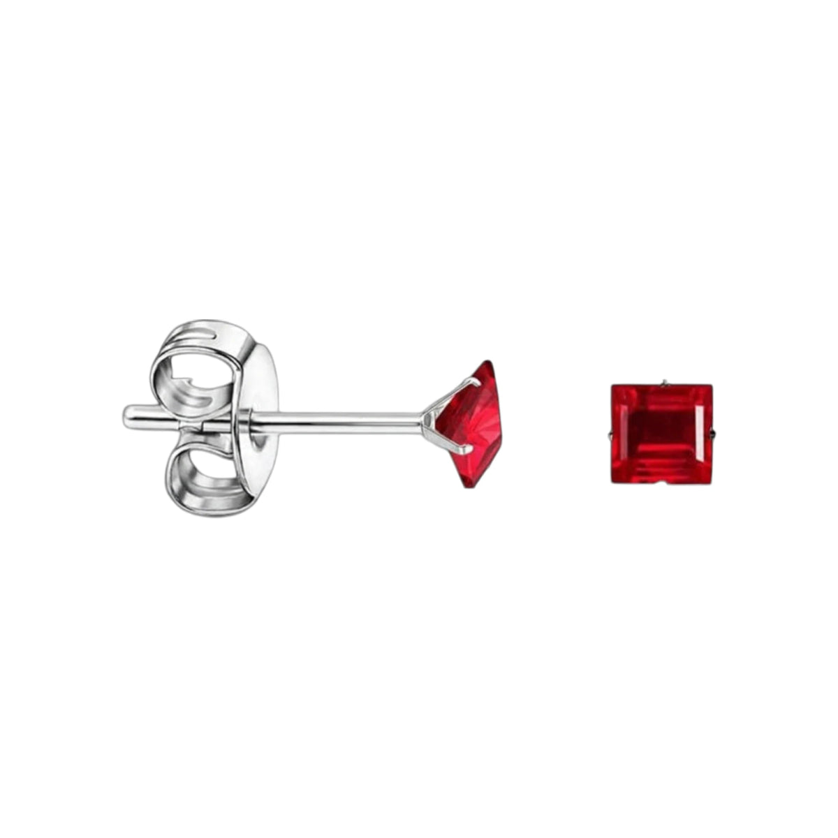 Oorbellen – RVS Zilverkleur met Rode Vierkante Zirkonia (3mm) - Aramat Jewels - Oorbellen - cadeautip
