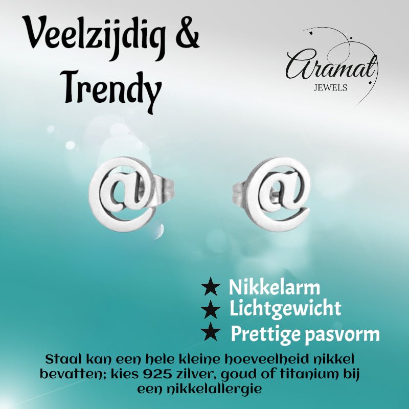 Oorbellen – Staal Apenstaartje (@) Zilverkleurig (10mm) - Aramat Jewels - Oorbellen - cadeautip