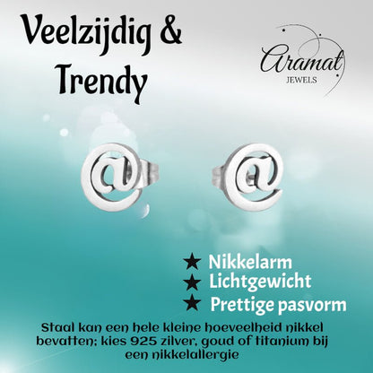 Oorbellen – Staal Apenstaartje (@) Zilverkleurig (10mm) - Aramat Jewels - Oorbellen - cadeautip