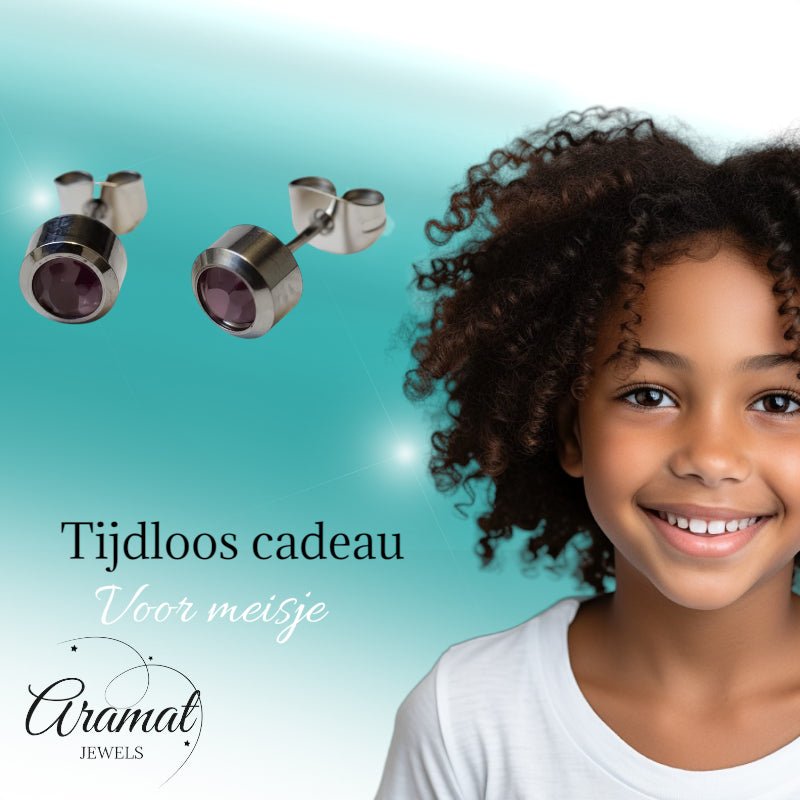 Oorbellen – Staal Licht Paarse Kristal (6mm) - Aramat Jewels - Oorbellen - cadeautip