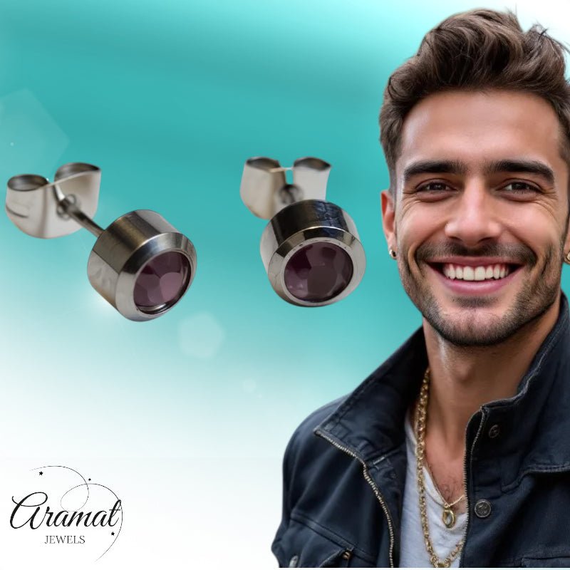 Oorbellen – Staal Licht Paarse Kristal (6mm) - Aramat Jewels - Oorbellen - cadeautip