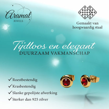 Oorbellen – Staal Rode Kristal Goudkleurig (8mm) - Aramat Jewels - Oorbellen - cadeautip