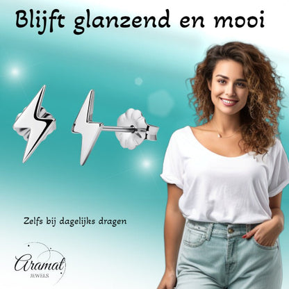 Oorbellen – Titanium Bliksem Flits Zilverkleurig (11x6mm) - Aramat Jewels - Oorbellen - cadeautip