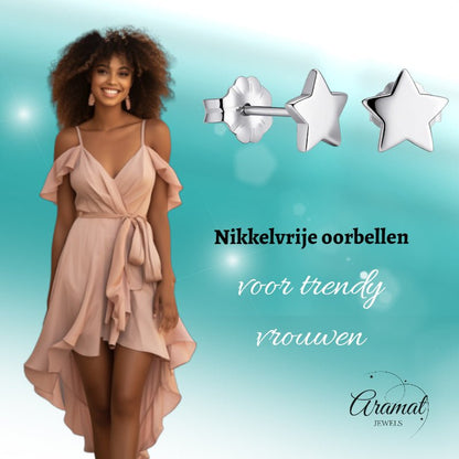 Oorbellen – Titanium Ster Zilverkleurig (7mm) - Aramat Jewels - Oorbellen - cadeautip