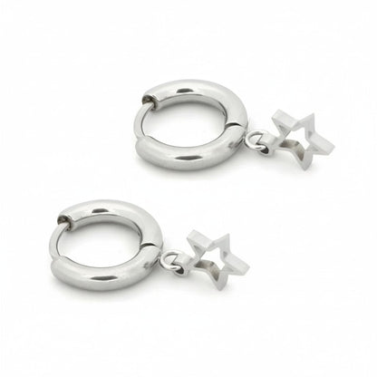 Oorringen – 10mm Mini Creolen met Open Ster Bedel RVS Zilverkleur Unisex - Aramat Jewels - Oorringen - cadeautip