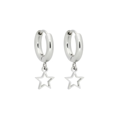 Oorringen – 10mm Mini Creolen met Open Ster Bedel RVS Zilverkleur Unisex - Aramat Jewels - Oorringen - cadeautip
