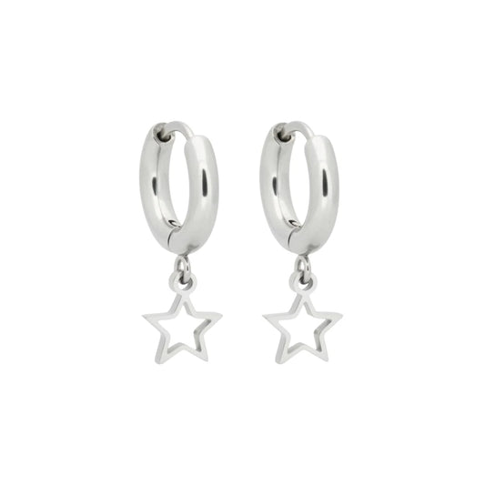 Oorringen – 10mm Mini Creolen met Open Ster Bedel RVS Zilverkleur Unisex - Aramat Jewels - Oorringen - cadeautip