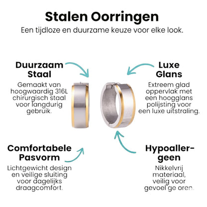 Oorringen – 20mm Bicolor Streep RVS Zilver/Goudkleur Unisex - Aramat Jewels - Oorringen - cadeautip