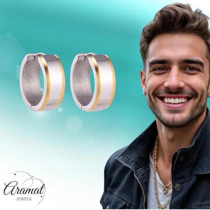Oorringen – 20mm Bicolor Streep RVS Zilver/Goudkleur Unisex - Aramat Jewels - Oorringen - cadeautip