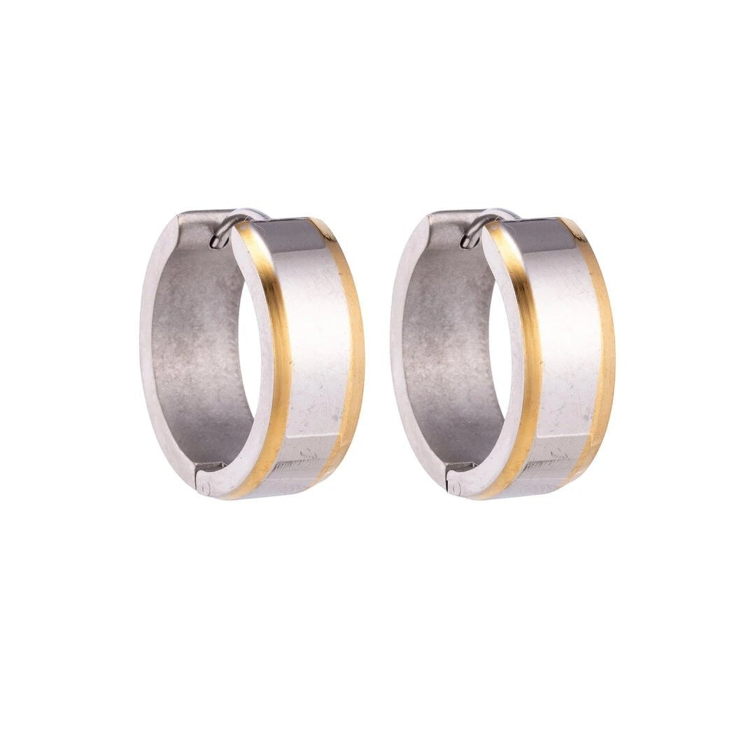 Oorringen – 20mm Bicolor Streep RVS Zilver/Goudkleur Unisex - Aramat Jewels - Oorringen - cadeautip