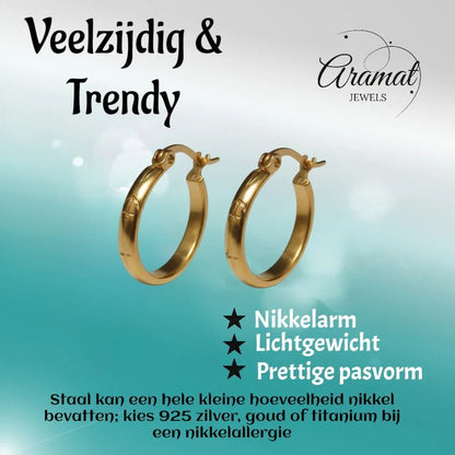 Oorringen – 20mm Creool Anker & Ster Motief RVS Goudkleur Dames - Aramat Jewels - Oorringen - cadeautip
