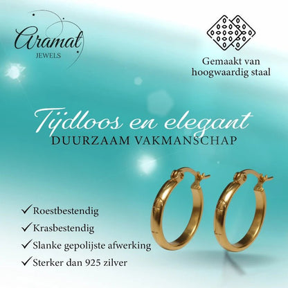 Oorringen – 20mm Creool Anker & Ster Motief RVS Goudkleur Dames - Aramat Jewels - Oorringen - cadeautip